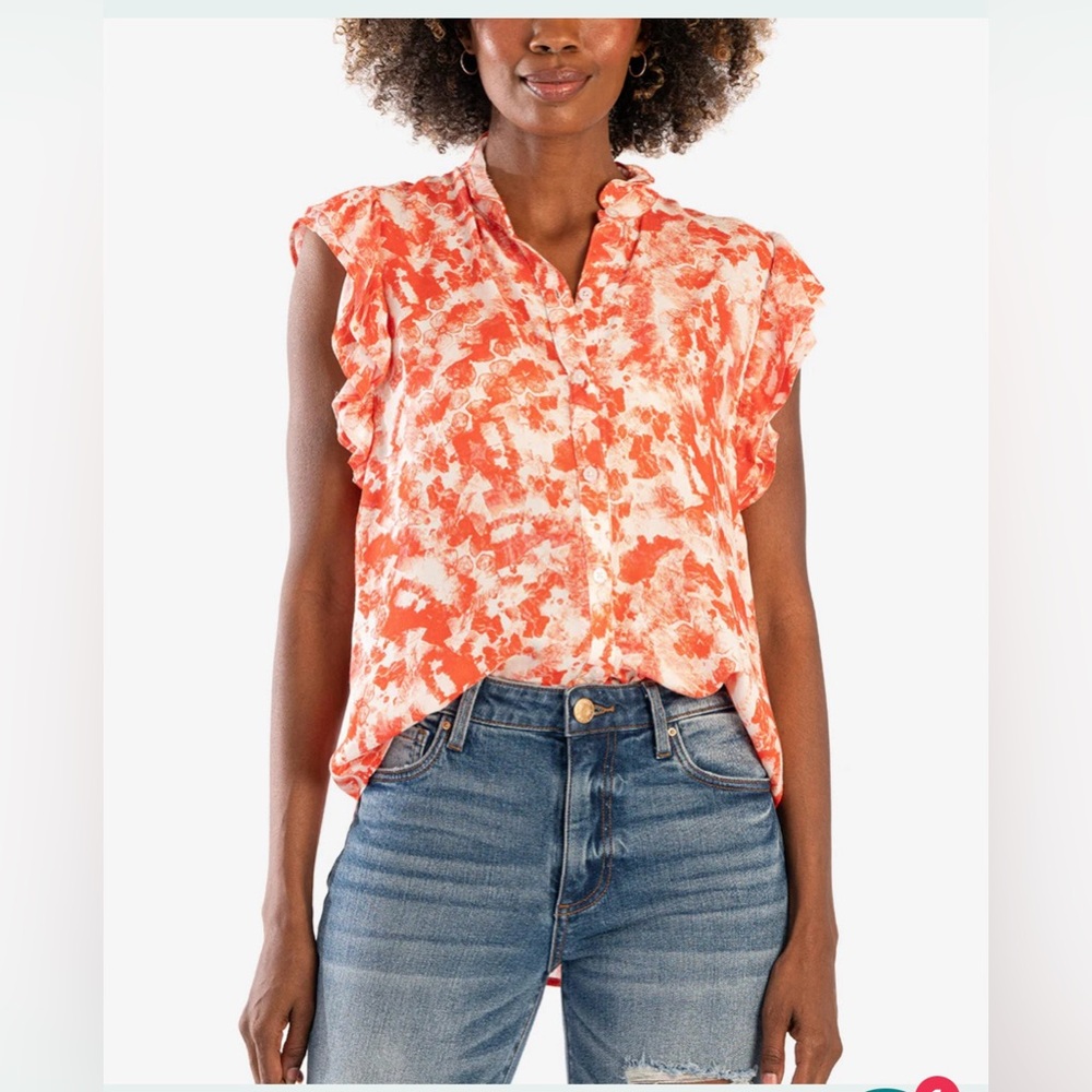 KUT FROM THE‎ KLOTH  SLEEVELESS RUFFLE BUTTON UP TOP Size M